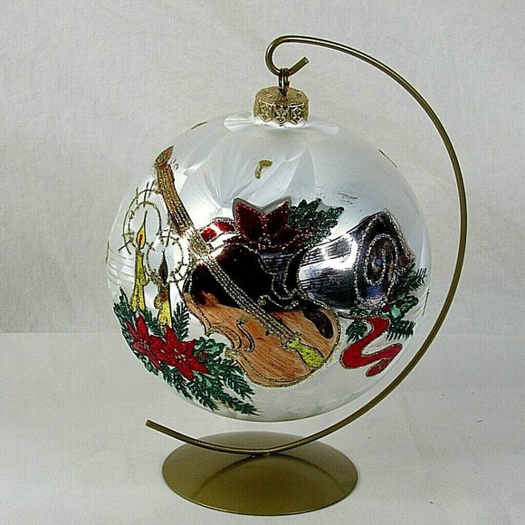 Vintage Christmas Ornament Glass Large Violin Music Candles with Table Top Stand - Picture 1 of 4